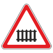 Дорожный знак 1.1 «Железнодорожный переезд со шлагбаумом» (металл 0,8 мм, II типоразмер: сторона 900 мм, С/О пленка: тип Б высокоинтенсив.)